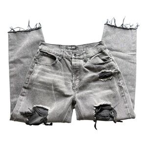 Blue Savvy Denim Distressed Grey/Black Straight Leg Jeans